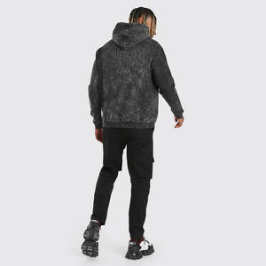 Men's <b>Black</b> Washed Hoodie Wholesale Vintage Acid Wash Pullover Hoodie Distressed <b>Black</b> <b>Fleece</b> Hoodie Custom Logo Washed Hoodie O - Product Image 2
