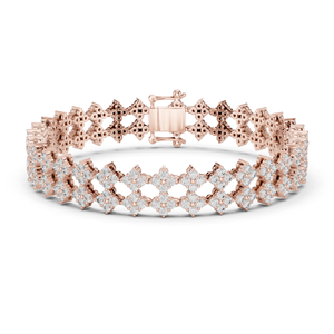 Pulsera de Oro Rosa con Diamantes de Corte Ovalado en Oro Sólido de 14K, Bañada en Oro, con Eslabones Geométricos Agrupados, Regalo - Product Image 1
