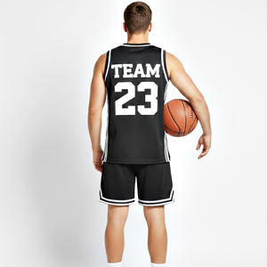Ensemble d'uniformes de basketball noirs haut de gamme, vêtements de sport anti-boulochage pour adultes, uniforme de basketball unisexe, nom d'équipe personnalisé - Product Image 3