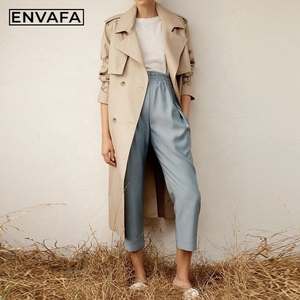 ENVAFA Abrigo Largo de Mujer, Estilo Minimalista, Doble Botonadura, Color Sólido, Cortavientos, Manga Larga, Ropa de Abrigo para Otoño - Product Image 5