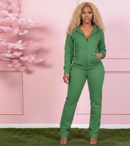 Conjunto de dos piezas casual de invierno para mujer: Chaqueta de manga larga de color liso con cremallera y pantalones elásticos con capucha hasta la rodilla. - Product Image 5