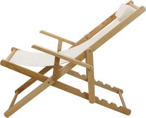 Modern Adjustable Foldable Sling Chair with Solid Wood and Stainless Steel <b>Frame</b> Natural <b>Canvas</b> for Outdoor Garden Use - Product Image 4