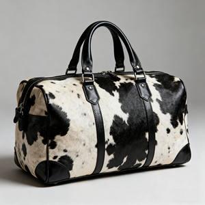 Sac de voyage en cuir véritable style vintage grande capacité pour le week-end avec fermeture éclair, portable et tendance - Product Image 1