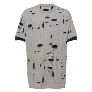 เสื้อยืดผู้ชายสีเทาและกรมท่า ผ้าฝ้าย 100% ดีไซน์ขาดๆ แบบมีชั้นๆ ขอบม้วน ตัดเย็บแบบโอเวอร์ไซส์ สวมใส่สบาย เป็นมิตรกับสิ่งแวดล้อม ระบายอากาศได้ดี - Product Image 5