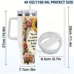 Gobelet isotherme en acier inoxydable 40 oz, motif floral avec citation, pour usage quotidien - Product Image 4