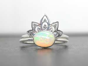 Anillo de Ópalo Etíope, Juego de Anillos Apilables de Plata de Ley con Diseño de Loto Bohemio, Joyería Minimalista para Mujer, Proveedor Mayorista - Product Image 6