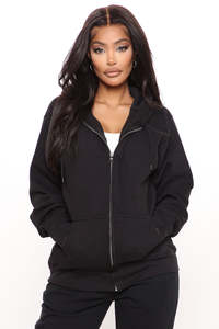 Sweat à capuche en molleton noir pour femme, coupe décontractée, épaules tombantes, 100 % coton premium, style streetwear, idéal pour l'hiver - Product Image 2