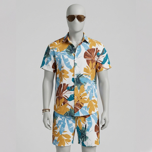 Conjunto Casual de Invierno para Hombre, Talla Grande, Camisa de Manga Corta y Pantalones Cortos, Estilo Urbano, Térmico, Transpirable, Poliéster/Algodón - Product Image 1