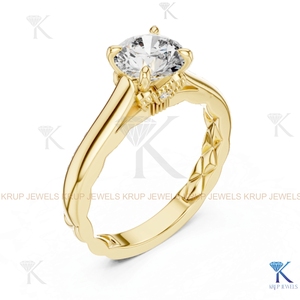 Anillo de compromiso de oro de 14K y 18K con banda acolchada, diamante CVD HPHT cultivado en laboratorio, halo oculto y milgrain, venta al por mayor, directo de fábrica OEM - Product Image 3