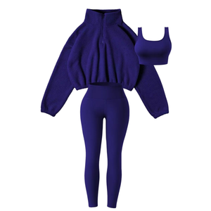 Sports Wear New Quick Dry Sportswear Leggings Bra Set Without Pads Warm Pullover Long Sleeve Tracksuits 3pcs Yoga Set - Product Image 4