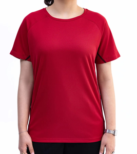 Camiseta de Poliéster de Secado Rápido para Mujer, Color Rojo Sólido, Cuello Redondo, Manga Corta, Estilo Casual, Primavera Verano, Corte Regular - Product Image 1