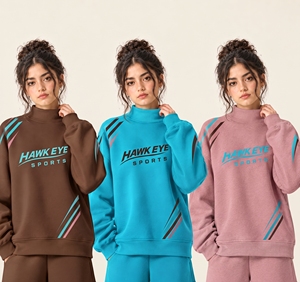 Sudadera de cuello simulado de algodón sólido con hombros caídos, corte holgado oversize, talla grande, forro polar, bordado personalizado, para mujer - Product Image 1
