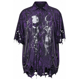 <b>Men's</b> Pink Gothic Short Sleeve Shirt With <b>Cross</b> Wings Print <b>Chains</b> Ripped Hem Casual Style Summer Wear Gothic Shirts - Product Image 5