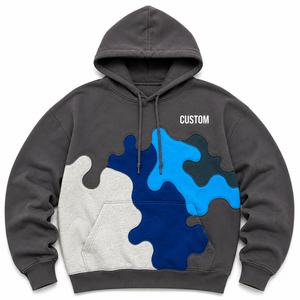 OEM Custom Men <b>Puzzle</b> Patchwork Hoodies Oversized Heavyweight Fleece Color Block Hooded Pullover Top Kangaroo Pocket Streetwear - Product Image 1