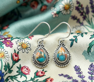 Vintage Oyster Turquoise Teardrop <b>Dangle</b> <b>Earrings</b> 925 <b>Silver</b> Rose Gold Yellow Gold Plated Boho Handmade Jewelry for Women Mom - Product Image 1