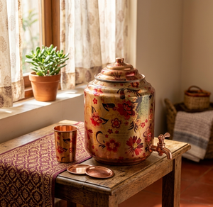 Dispensador de Agua de Cobre Puro con Estampado Floral, Ecológico, Frío, de Tamaño Personalizado, para Uso Doméstico, en Hoteles y al Aire Libre, en Oferta - Product Image 1