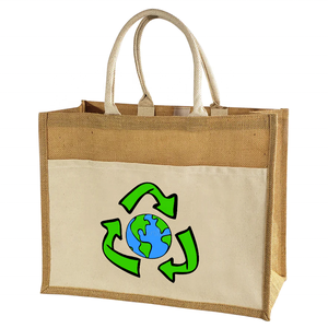 Sac de plage écologique en toile de jute uni avec logo personnalisé et poche extérieure - Product Image 1