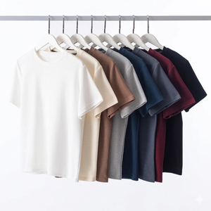 Men Waffle T-Shirt Short Sleeve O-Neck Knitted Loose Fit Solid Eco-Friendly Quick Dry Breathable Casual Streetwear Custom <b>Logo</b> - Product Image 1