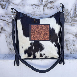 กระเป๋าหนังวัวลายพิเศษ แต่งพู่หนัง สะพายข้าง/สะพายไหล่ ดีไซน์เก๋  กระเป๋าถือหนังแท้  ตกแต่งลายด้วยมือ สำหรับผู้หญิง ใช้งานได้หลากหลาย - Product Image 1