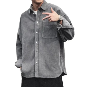 Men's Oversized Corduroy Casual Shirt Solid Color Long Sleeve Turn-<b>down</b> Collar 100% Cotton Washed Anti-Wrinkle Autumn Style - Product Image 3