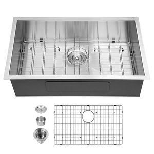 Fregadero de cocina de acero inoxidable de calibre 18 de un solo tazón, de montaje bajo encimera con colador para cocinas modernas - Product Image 1
