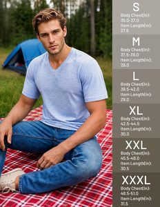 Camiseta Elegante con Cuello en V para Hombre, de Algodón Suave, Manga Corta, Informal, Cómoda, Transpirable, Ligera, Corte Ajustado, para Uso Diario - Product Image 5