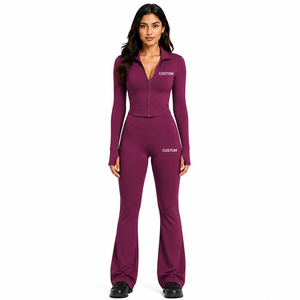 Conjunto Deportivo de Dos Piezas para Mujer, Chaqueta con Cuello y Cremallera de Manga Larga, Leggings Ajustados, Ropa Deportiva OEM para Gimnasio y Fitness de Fábrica - Product Image 1