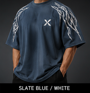 T-shirt à manches courtes surdimensionné pour homme personnalisé avec imprimé motif blanc, col rond, style streetwear, jersey en coton - Product Image 1