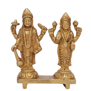 Décoration murale artisanale en laiton Vishnu Laxmi, style traditionnel moderne pour le bureau, la maison, artisanat moderne pour les occasions de Diwali et de mariage - Product Image 2
