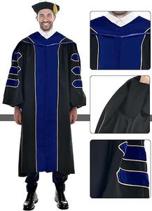 Túnica de Graduación de Lujo para Doctorado, Capucha y Birrete de 8 Lados con Ribete Dorado, Conjunto de Regalia Doctoral - Product Image 4