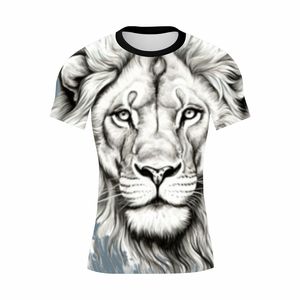 T-shirt en polyester tricoté à manches courtes pour homme, imprimé animal 3D Lion de combat, coupe oversize, respirant et séchage rapide, noir et blanc, idéal pour l'été - Product Image 6