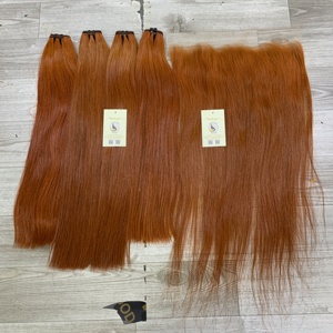 Extensions de cheveux humains vietnamiens bruts naturels lisses couleur cuivre-orange, double trame, tissées à la machine, vente en gros directe usine - Product Image 2