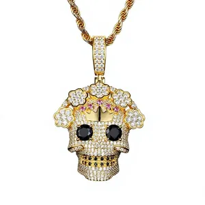 Pendentif Crâne Hip Hop en Argent 925 Plaqué Or 18K avec Diamant Rond Brillant de Laboratoire, Breloque Thème Unisexe pour Usage Quotidien - Product Image 2