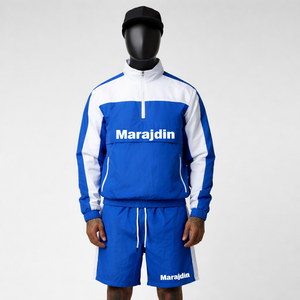 Ensemble short et coupe-vent deux pièces en nylon imperméable uni zippé sur mesure pour homme - Style streetwear - Product Image 2