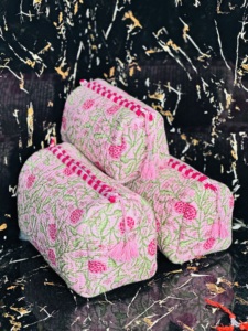 Elegant Floral Print 3-Piece Cosmetic <b>Bag</b> Set Handmade <b>Quilted</b> Cotton Toiletry Pouch Zipper Chains Travel Accessories Organizer - Product Image 4
