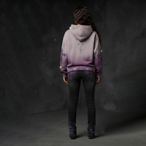 Sweat-shirt à capuche surdimensionné pour homme avec croix gothique en strass personnalisés, imprimé violet, tricoté, style streetwear automne - Product Image 4