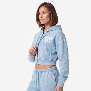 Fabricante de Ropa al por Mayor: Conjunto de Top Corto con Cremallera Completa y Cordón Ajustable con Lavado Ácido y Pantalones Jogger de Pierna Ancha para Mujer, con Logotipo Personalizado - Product Image 3