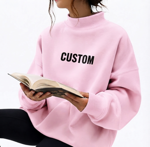 Sudadera Oversize de Cuello Alto para Mujer, Color Rosa, con Estampado de Letras Personalizado, Tejido de Algodón, Manga Larga, Estilo Urbano Otoñal - Product Image 1