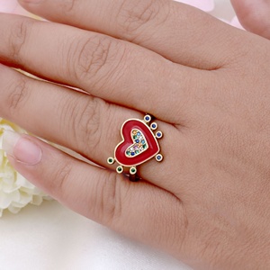 Anillo Ajustable de Plata de Ley 925 con Baño de Oro Amarillo, Esmalte Rojo y Circonita Cúbica Arcoíris, Joyas Memoria, Venta al Por Mayor - Product Image 5