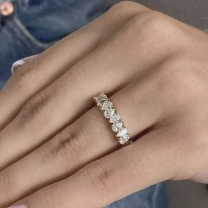 Bague demi-éternité avec diamant simulé taille poire de 2 carats |   Or jaune 14 carats ou argent sterling |   Bague de fiançailles pour femme - Product Image 4