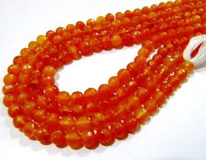 Perles rondes facettées en cornaline naturelle, taille 7 mm, longueur du brin 10 pouces - Product Image 3