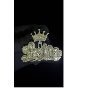 Custom Name Moissanite Pendant 925 Sterling <b>Silver</b> Iced Out Crown <b>Charm</b> Round Brilliant Jewelry for Women - Product Image 1