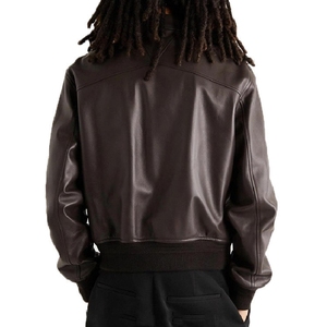Men's OEM Service Burgundy <b>Leather</b> Bomber <b>Jacket</b> Turn-down Collar Zipper Closure Regular Length Solid Color Available For Sale - Product Image 6