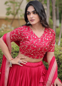 <b>Red</b> Embroidered Indian Pakistani Set <b>Lehenga</b> Choli Dupatta Traditional Dress for Wedding Festival Wear - Product Image 3