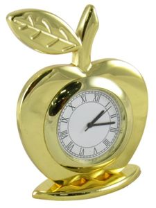 Golden Apple Shaped Table <b>Clock</b> Decorative Desktop <b>Clock</b> Modern Home Office Desk <b>Clock</b> Metal Tabletop <b>Clock</b> Living Room Bedroom - Product Image 3