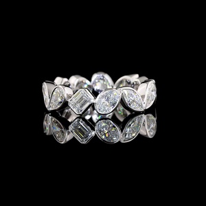 Custom 3 Carat Mixed Cut Diamond Eternity <b>Ring</b> IGI Certified 18K White Gold Oval Pear Marquise <b>Emerald</b> Bezel Setting <b>Band</b> - Product Image 2