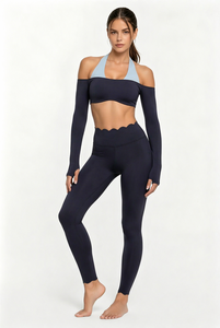Ensemble de sport 2 pièces en nylon pour femme, respirant, grande taille, haut de yoga et pilates à manches longues et dos nu, pour fitness et entraînement, effet push-up fessier - Product Image 4