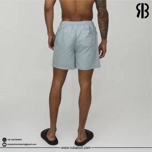 High Quality Men's Light <b>Blue</b> Solid Board Shorts Quick Dry Drawstring Casual Swimwear Short Length Mid Waist Polyester Shorts - Product Image 2