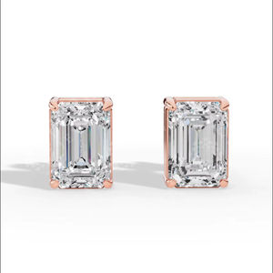 Prestige <b>Emerald</b> Cut Solitaire Lab Grown Diamond <b>Stud</b> Earrings 18K Gold Luxury Fine Jewelry Bridal Anniversary Supplier - Product Image 4