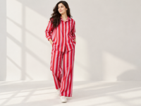 Ensemble pyjama rayé pour femme, chemise et pantalon, vêtements de nuit, ensemble de détente, doux, respirant, taille élastique